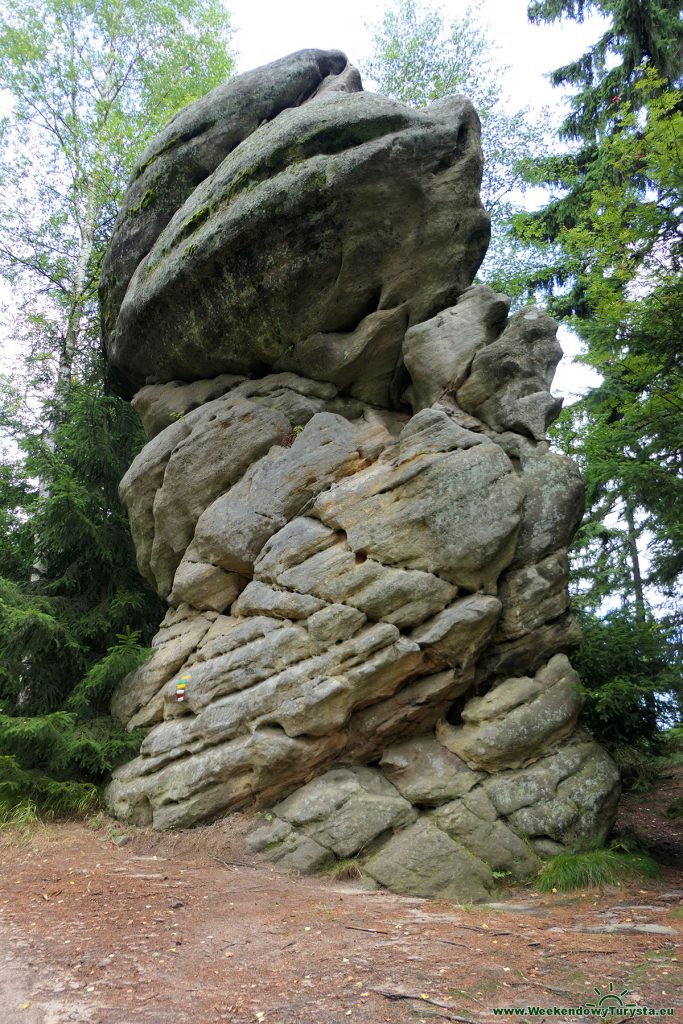 Czerwony szlak w czeskich w Górach Stołowych - skalna wieża Panna