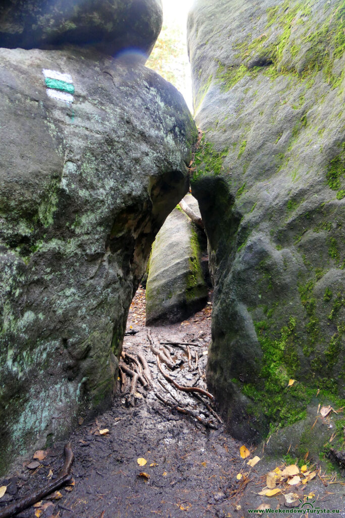 Przejście między skałami - dolny labirynt Ostas