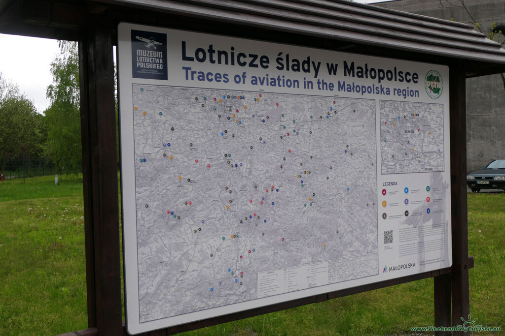 Mapa pokazująca miejsca związane z lotnictwem w Małopolsce